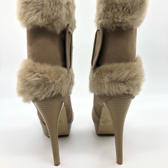 Taupe Suede Fur Ankle Booties by Italiana - Picture 3 of 8